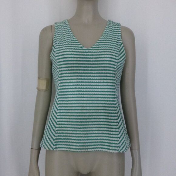 Maeve by Anthropologie Green and White Striped V-Neck Sleeveless Top - Picture 2 of 11